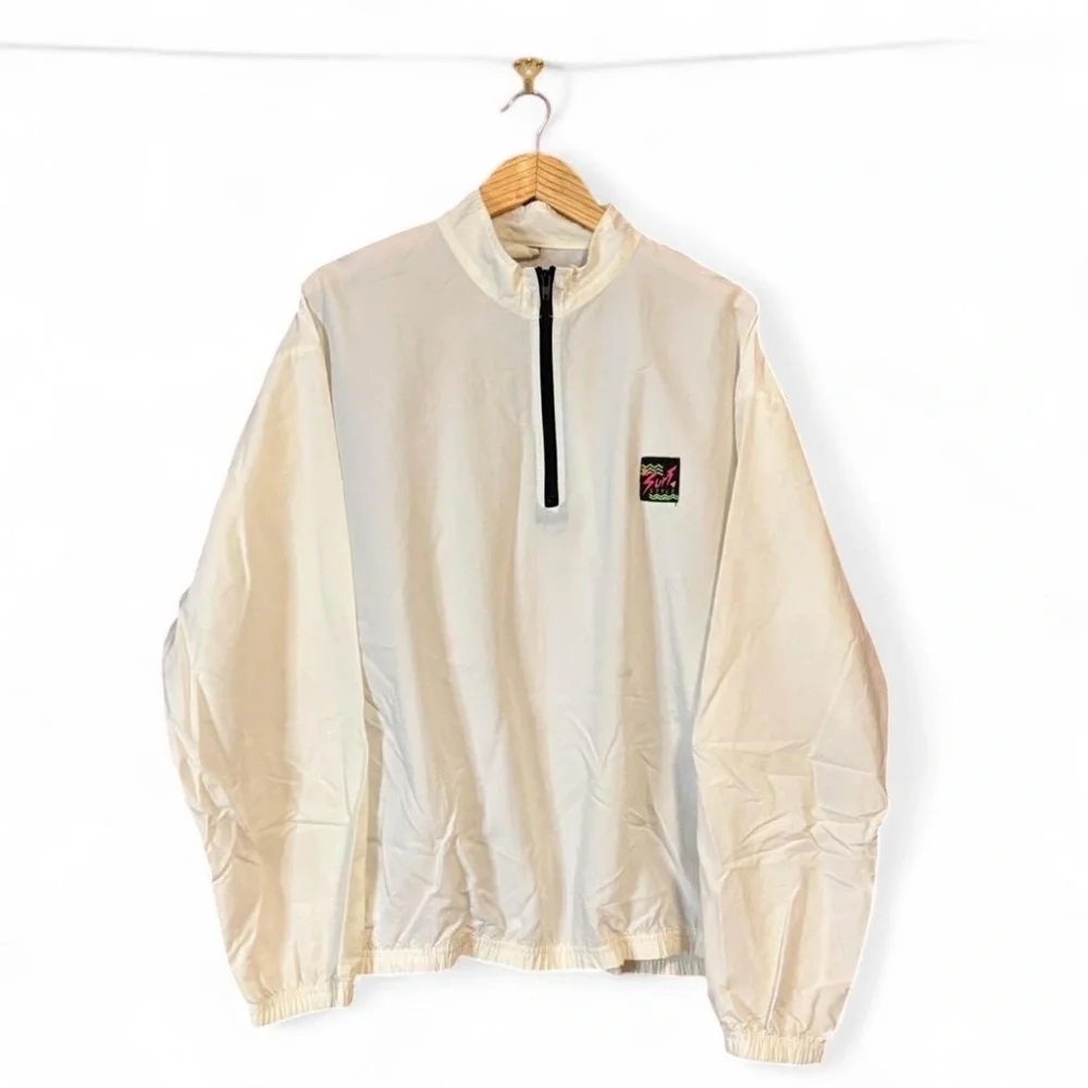 Vintage Surf Style Pullover Windbreaker Jacket OS XXL White FLAW - Picture 1 of 7